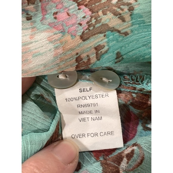 Figueroa & Flower Blouse Womens XL Teal Floral Sheer Button Front Paisley - Picture 10 of 11